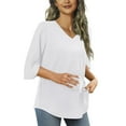 thumbnail image 1 of vigerkar Womens 2025 Summer 3/4 Sleeve Tunic Tops Chiffon Work Blouse V-Neck Dressy Casual Comfy Shirt White, M, 1 of 6