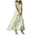 thumbnail image 1 of vigerkar Womens 2025 Summer Casual V Neck Boho Maxi Dress Flowy Aline Short Sleeve Tiered Floral Dresses Yellow, S, 1 of 7