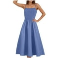 thumbnail image 1 of vigerkar Womens 2025 Summer Dress Casual Sleeveless Spaghetti Strap Smocked Ruffle Beach Long Maxi Dress with Pockets Blue, S, 1 of 6