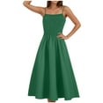 thumbnail image 1 of vigerkar Womens 2025 Summer Dress Casual Sleeveless Spaghetti Strap Smocked Ruffle Beach Long Maxi Dress with Pockets Dark Green, XL, 1 of 6