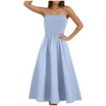 thumbnail image 1 of vigerkar Womens 2025 Summer Dress Casual Sleeveless Spaghetti Strap Smocked Ruffle Beach Long Maxi Dress with Pockets Light Blue, S, 1 of 6