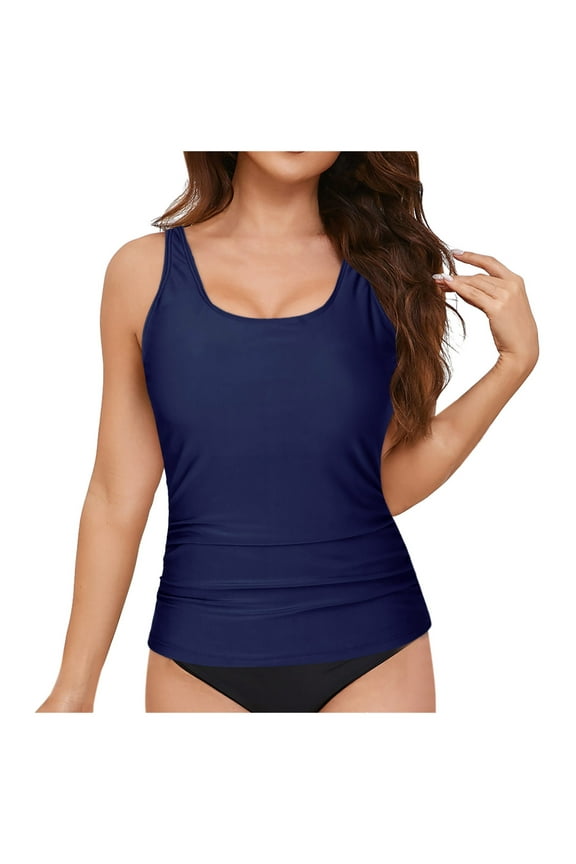 Womens 2025 Tankini Tops Only Tummy Control Swim Tank Top Swimsuit Top Quick Dry Bathing Suit Top No Bottom Dark Blue, XXL