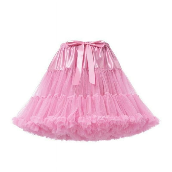 vigerkar Womens 3-Layered Pleated Tulle Petticoat Tutu Puffy Party Skirt Pink, One Size