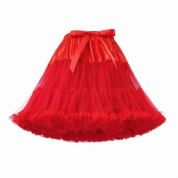 vigerkar Womens 3-Layered Pleated Tulle Petticoat Tutu Puffy Party Skirt Red, One Size