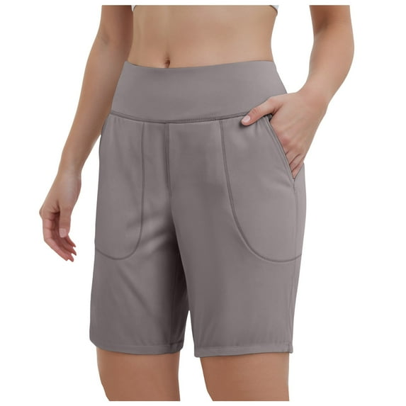 vigerkar Womens' 7" Long Running Athletic Shorts with Liner High Waist Workout Gym Quick Dry Soft Shorts with Pocket Light Gray, XL