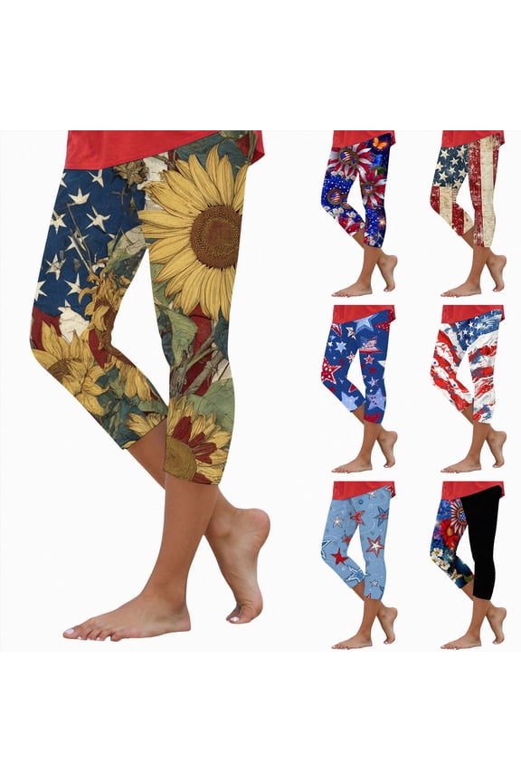 Womens American Flag Capri Leggings 250 Anniversary USA 4th of July Patriotic High Waist Stretchy Yoga Work Capris Pants (Blue, S)