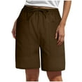 thumbnail image 1 of vigerkar Womens Bermuda Shorts Casual Loose Elastic Drawstring Beach Knee Length short Pants with Pockets Coffee, S, 1 of 5