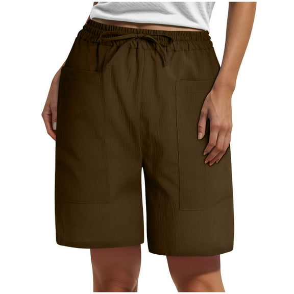 vigerkar Womens Bermuda Shorts Casual Loose Elastic Drawstring Beach Knee Length short Pants with Pockets Coffee, XL