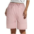 thumbnail image 1 of vigerkar Womens Bermuda Shorts Casual Loose Elastic Drawstring Beach Knee Length short Pants with Pockets Pink, L, 1 of 8