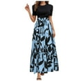 thumbnail image 1 of vigerkar Womens Boho Maxi Dresses 2025 Floral Print Summer Flowy A-Line Style Short Sleeve Dress with Belt Blue, M, 1 of 9