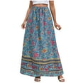 thumbnail image 1 of vigerkar Womens Boho Maxi Skirt 2025 Summer Floral Print Flowy Long Skirts Trendy Smocked High Waisted Tiered Maxi Skirts Sky Blue, S, 1 of 9