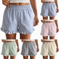 thumbnail image 1 of vigerkar Womens Boxer Shorts Y2K Ruffle 2026 Summer Spring Lounge Striped Casual Beach Pj Bottoms Pockets (Light Green, XXL）, 1 of 6