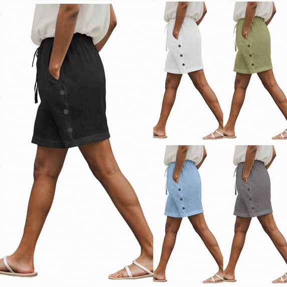 vigerkar Womens Breathable Shorts,Linen Shorts for Women, Summer Vacation Beach Short Pants Casual Clothes (Khaki, XL)