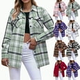 thumbnail image 1 of vigerkar Womens Buffalo Plaid Flannel Shirt Jacket Long Sleeve Collar Button Down Shacket Coats Lightweight Tops (Green, L), 1 of 7