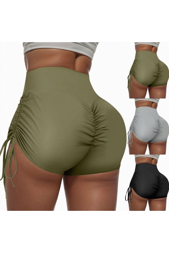 Womens' Butt Lifting Biker Shorts High Waist Stretch Shorts with Drawstring Sides Training, Gym Yoga Shorts (AG, S)
