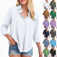 thumbnail image 1 of vigerkar Womens Button Down Shirts Solid Color Dressy Shirts Long Sleeve Work Blouses Collared Tops Tunics with Pocket (Blue, L), 1 of 9
