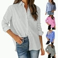 thumbnail image 1 of vigerkar Womens Button Down Shirts Striped Classic Long Sleeve Collared Office Work Blouses Tops with Pocket (Dark Gray, S), 1 of 2