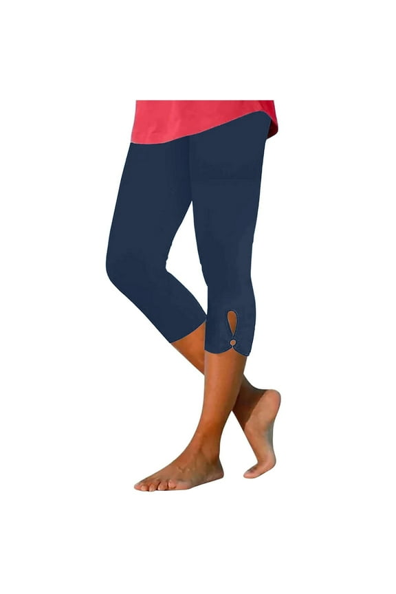 Womens Capri Leggings Dressy Cropped Workout Yoga Leggings High Waist Gym pants Navy, XXL
