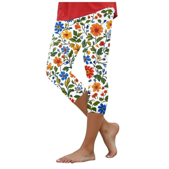 vigerkar Womens Capris Leggings for Summer Printed Tummy Control Knee Length Slim Fit Yoga Cropped Workout Pants Orange, XL