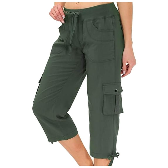 vigerkar Womens Capris with Pockets Loose Fit Casual Capri Pants Dressy Lightweight Ladies Baggy Cargo Pants for Hiking (Green, L)