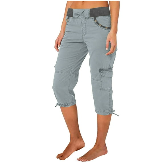 vigerkar Womens Cargo Capris Pants Lightweight Quick Dry Outdoor Athletic Capri Summer Casual Bermuda Shorts with Pockets Grey, XL