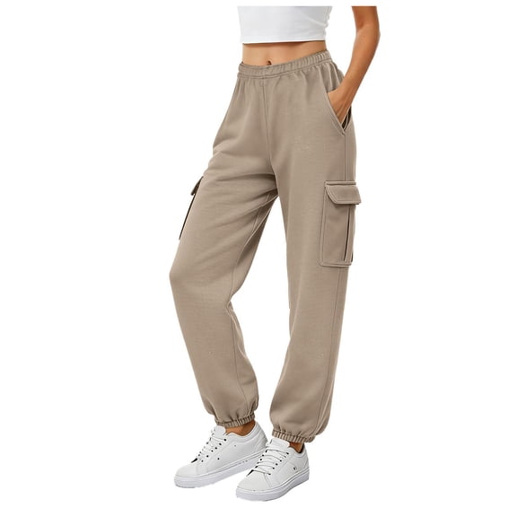 vigerkar Womens Cargo Sweatpants Oversized Joggers Baggy Athletic Pants with Pockets (Khaki, M)