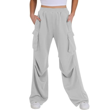 vigerkar Womens Cargo Sweatpants Wide Leg Y2k Pants Summer Baggy Joggers with Pockets Light Gray, XXL