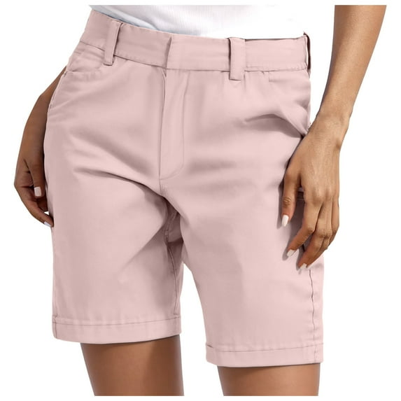 vigerkar Womens Casual Elastic Waist Wide Leg Shorts Summer Dressy Work Quick Dry Outdoor Shorts with Pockets Pink, S