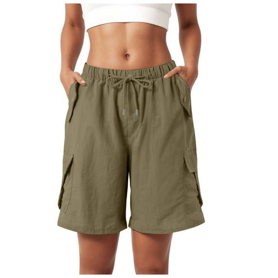vigerkar Womens Casual Loose Elastic Drawstring Summer Beach Bermuda Quick Dry Pocketed Cargo Shorts AG, L