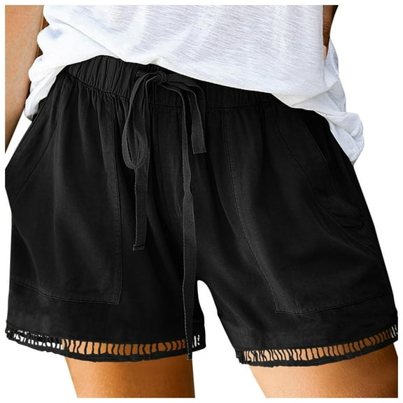 vigerkar Womens Casual Shorts Comfy Elastic Waist Drawstring Pocket Shorts Pants Black, XXL