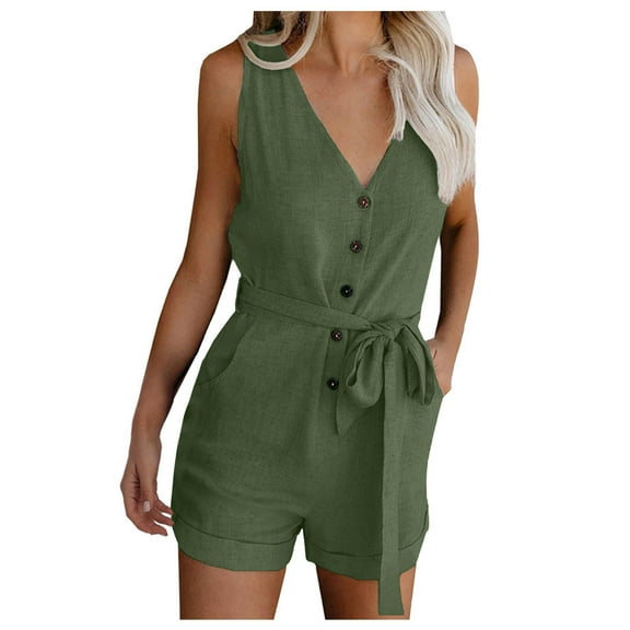 vigerkar Womens Casual Summer Vneck Ruffle Sleeveless Rompers AG, M