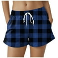thumbnail image 1 of vigerkar Womens Checkered Drawstring Elastic Waist Casual Shorts Comfy Beach Shorts Summer Shorts Blue, S, 1 of 5