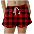 thumbnail image 1 of vigerkar Womens Checkered Drawstring Elastic Waist Casual Shorts Comfy Beach Shorts Summer Shorts Red, XXL, 1 of 5