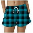 thumbnail image 1 of vigerkar Womens Checkered Drawstring Elastic Waist Casual Shorts Comfy Beach Shorts Summer Shorts Sky Blue, M, 1 of 5