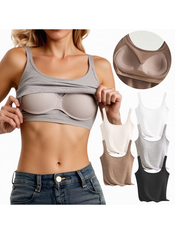 Womens Cotton Crop Tank Tops with Built in Bras Casual Scoop Neck Summer Cami Trendy Comfy Basic Tank Tops (Black, XL)