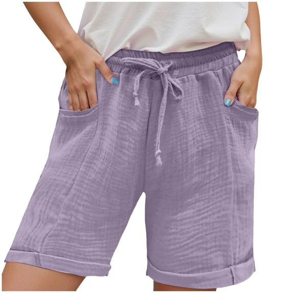 vigerkar Womens Cotton Drawstring Shorts Summer Elastic Waist Loose Casual Lightweight Lounge Short with Pockets Purple, L