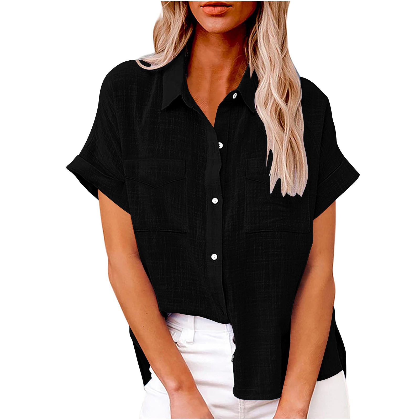 vigerkar Womens Cotton Linen Button Down Shirt Summer Casual Short ...