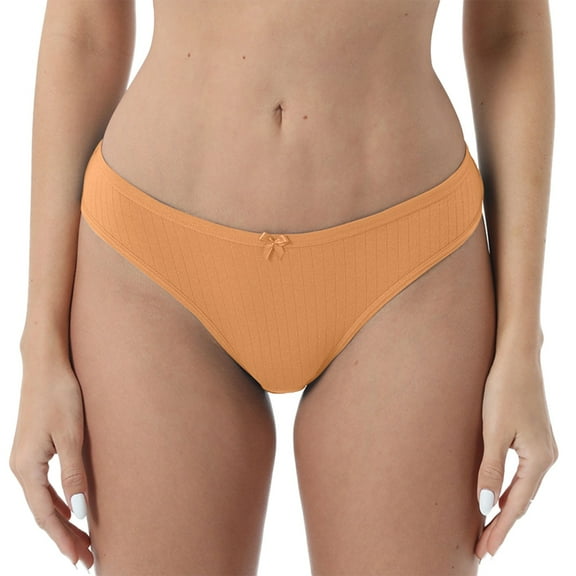 vigerkar Womens Cotton Panties Sexy Low Rise Ribbed Hipster Womens Bikini Underwear Cheeky Orange, M