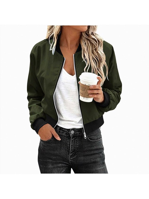 Womens Cropped Bomber Jackets Zip Up Lightweight Jacket, Waterproof Windbreaker Outerwear Fall Winter Clothes (AG, XL)