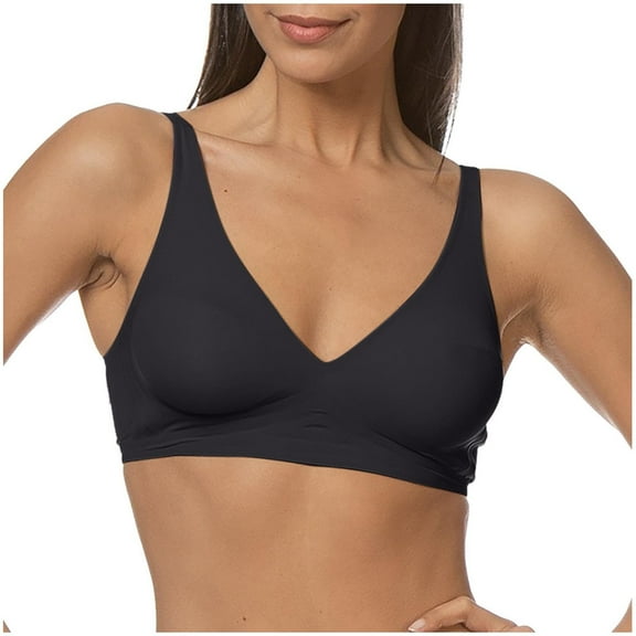 vigerkar Womens Deep V Bras Comfortable Bras Support Push Up Bralettes Low Cut no Underwire Bras Plunge Seamless Tshirts Bras Black, M