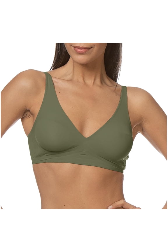 Womens Deep V Bras Comfortable Bras Support Push Up Bralettes Low Cut no Underwire Bras Plunge Seamless Tshirts Bras Green, XL