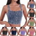thumbnail image 1 of vigerkar Womens Denim Stretchy Vest Square Neck Sleeveless Tight Causal Basic Jean Tank Tops Summer Trendy (Green, L), 1 of 7