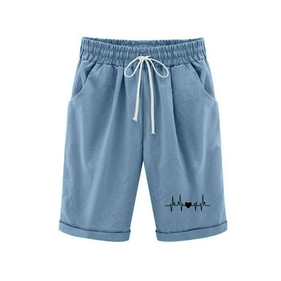 vigerkar Womens Drawstring Elastic Summer Shorts Loose Lounge Lightweight Bermuda Casual Shorts with Pockets Blue, L