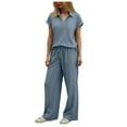 thumbnail image 1 of vigerkar Womens Fashion 2 Piece Outfit Lounge Set Cap Sleeve Polo Top and Pant Set Tracksuit Travel Matching Outfit (Light Blue, M), 1 of 8