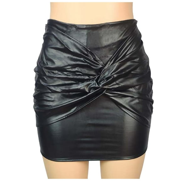vigerkar Womens Leather Mini Skirt, High Waisted Bodycon Pencil Skirt for Women and Teens, Party Short Skirt Black, L