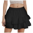 thumbnail image 1 of vigerkar Womens Flowy Ruffle Tiered Shorts Elastic High Waist Pleated Mini Skirt Boho Crochet Skort Black, L, 1 of 9