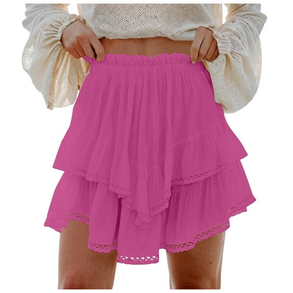vigerkar Flowy Shorts for Women Casual Boho Ruffle Tiered Skorts High Waist Mini Skirts Golf Tennis Shorts Hot Pink, L