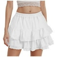 thumbnail image 1 of vigerkar Womens Flowy Ruffle Tiered Shorts Elastic High Waist Pleated Mini Skirt Boho Crochet Skort White, XL, 1 of 9