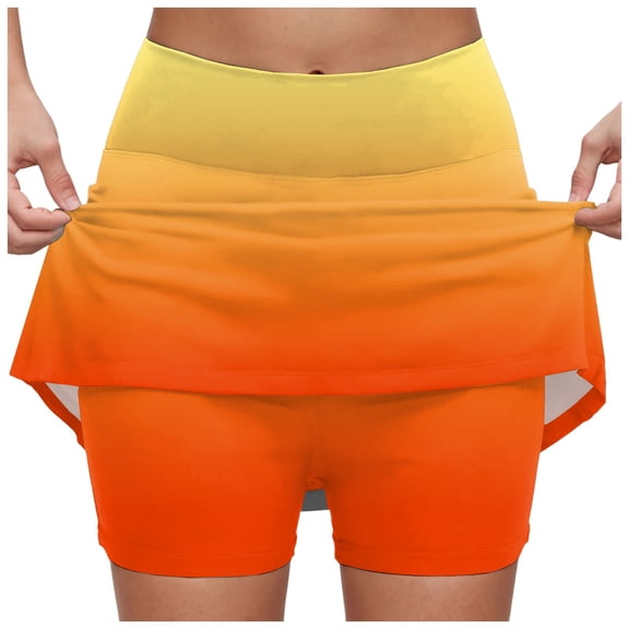vigerkar Womens Gradient Color Skorts with Pockets Tummy Control Plus Size Skorts for Women High Waist Athletic Sports Skirt Casual Shorts Orange, 3XL
