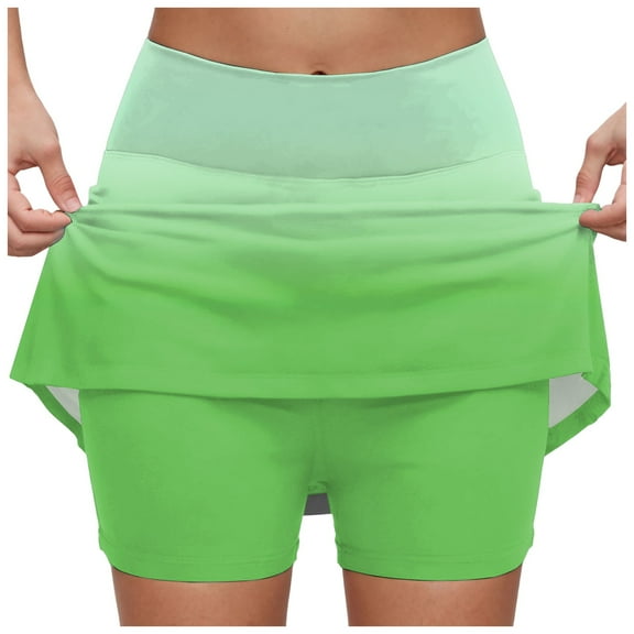 vigerkar Womens Gradient Color Skorts with Pockets Tummy Control Plus Size Skorts for Women High Waist Athletic Sports Skirt Casual Shorts Green, 4XL